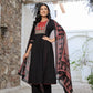 Yufta Black Cotton A Line Gathered Or Pleated Kurta Dupatta Set