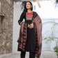 Yufta Black Cotton A Line Gathered Or Pleated Kurta Dupatta Set