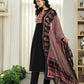 Yufta Black Cotton A Line Mandarin Collar Gathered Kurta Dupatta Set