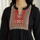 Yufta Black Cotton A Line Mandarin Collar Gathered Kurta Dupatta Set