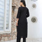 Yufta Black Cotton Sequins Work Straight Kurta Set