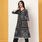 Yufta Black Cotton Straight Kurta Set