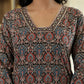 Yufta Black Ethnic Motifs A-Line Kurta Trouser Dupatta Set With Bucket Neck