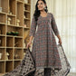 Yufta Black Ethnic Motifs A-Line Kurta Trouser Dupatta Set With Bucket Neck
