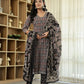 Yufta Black Ethnic Motifs A-Line Kurta Trouser Dupatta Set With Bucket Neck