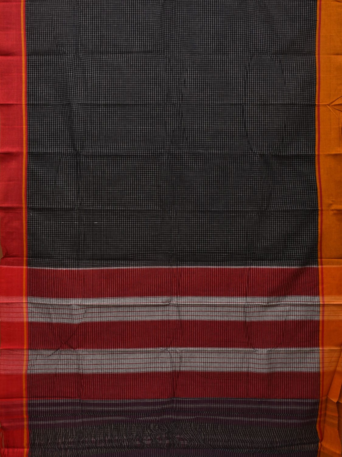 Black ilkal Cotton Handloom Saree with Checks and Ganga-Jamuna Border Design No Blouse - Global Threads | Swadesiicart