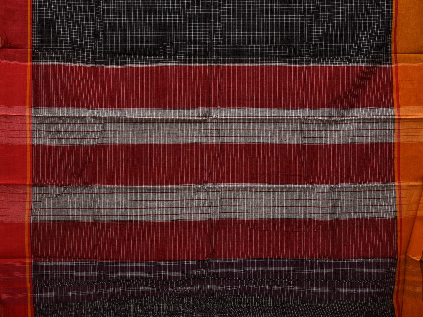 Black ilkal Cotton Handloom Saree with Checks and Ganga-Jamuna Border Design No Blouse - Global Threads | Swadesiicart