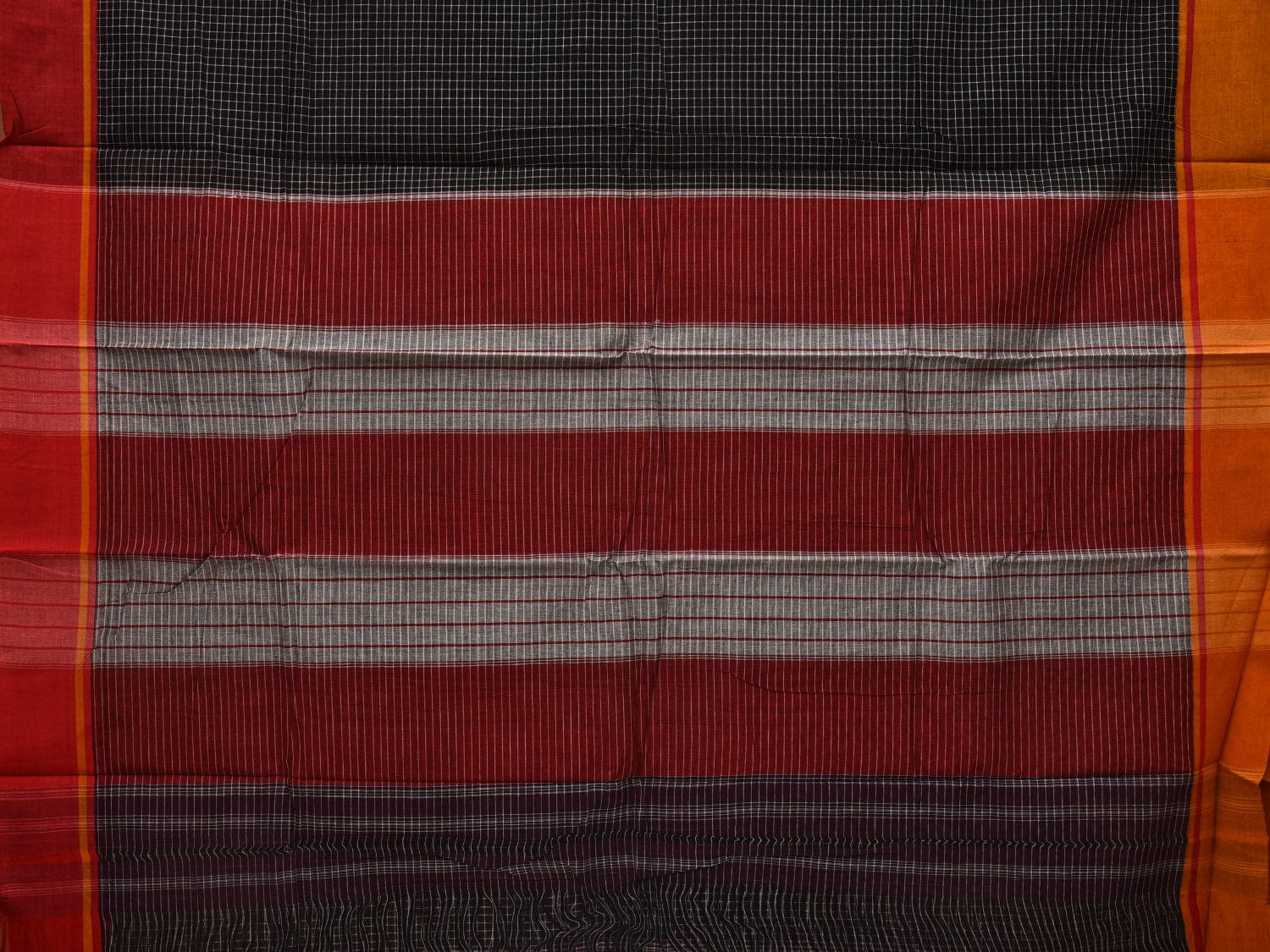 Black ilkal Cotton Handloom Saree with Checks and Ganga-Jamuna Border Design No Blouse - Global Threads | Swadesiicart