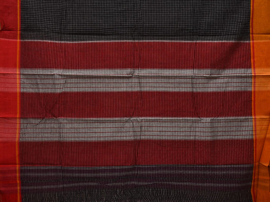 Black ilkal Cotton Handloom Saree with Checks and Ganga-Jamuna Border Design No Blouse - Global Threads | Swadesiicart