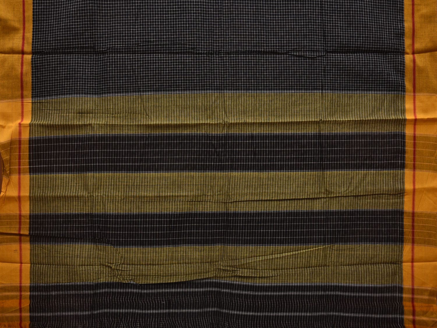Black ilkal Cotton Handloom Saree with Checks Design No Blouse - Global Threads | Swadesiicart