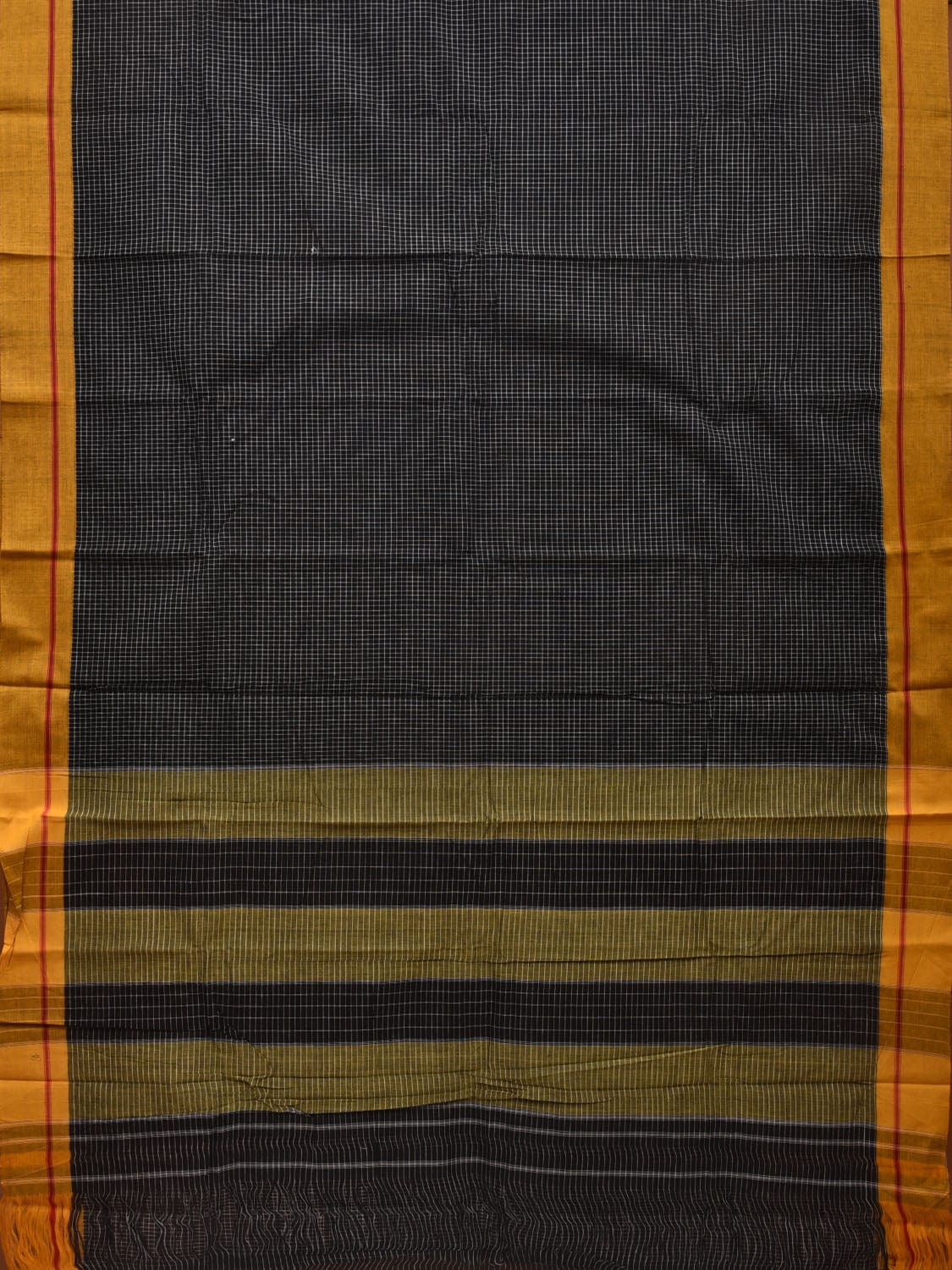 Black ilkal Cotton Handloom Saree with Checks Design No Blouse - Global Threads | Swadesiicart