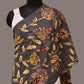 Black Kalamkari Hand Painted Sico Stole with Floral Design - Global Threads | Swadesiicart