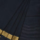 Black Khadi Cotton Handloom Plain Saree with Zari Border - Global Threads | Swadesiicart