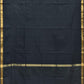 Black Khadi Cotton Handloom Plain Saree with Zari Border - Global Threads | Swadesiicart