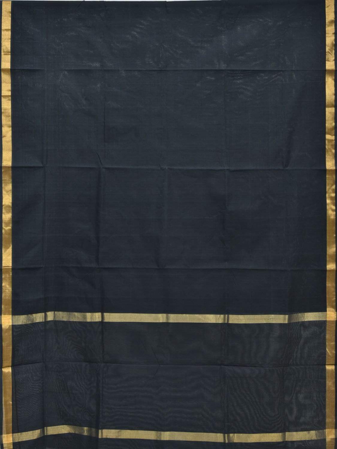 Black Khadi Cotton Handloom Plain Saree with Zari Border - Global Threads | Swadesiicart