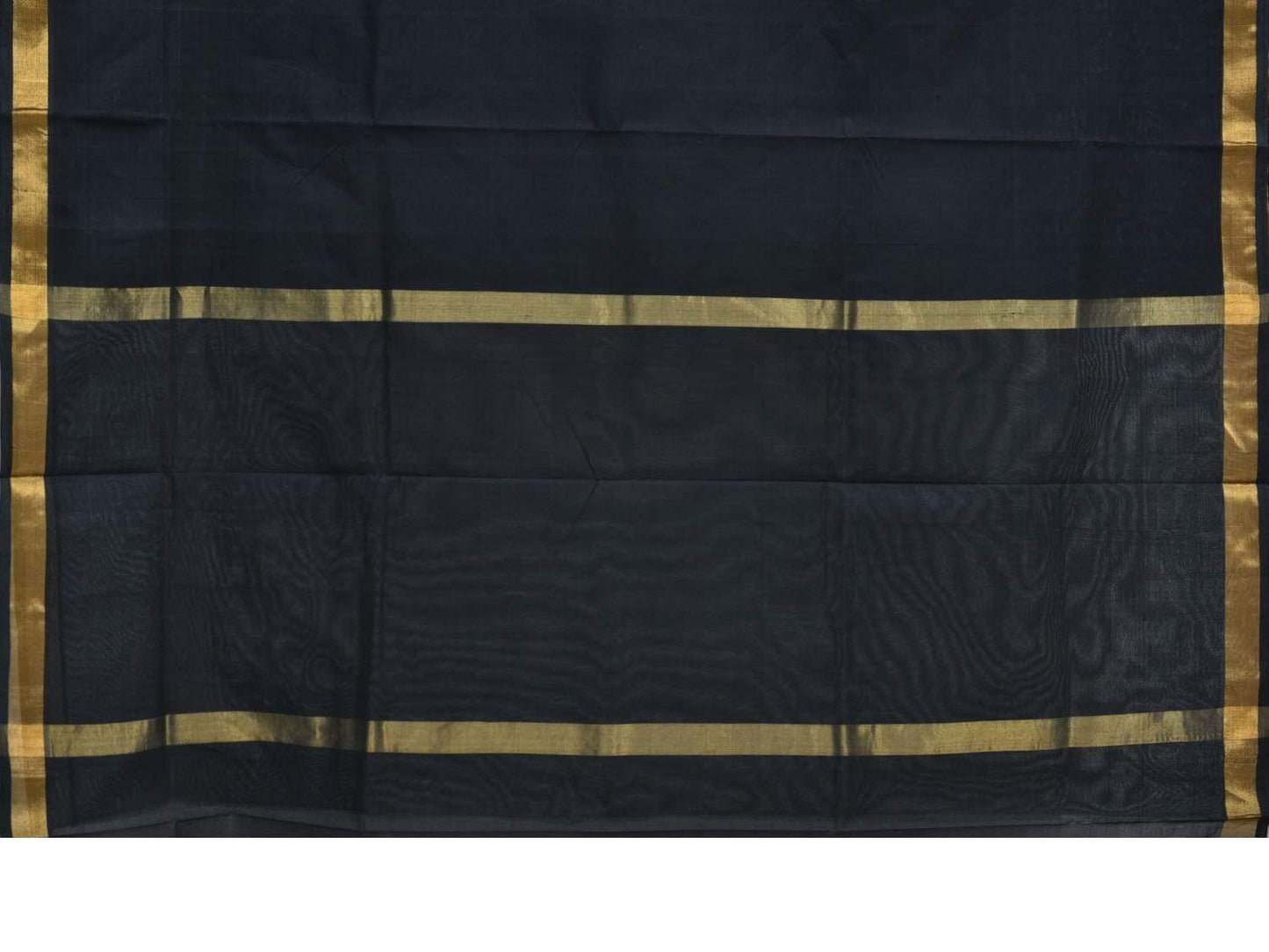 Black Khadi Cotton Handloom Plain Saree with Zari Border - Global Threads | Swadesiicart