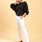 BohoJazz Can Never Go Wrong - Black Kimono Top with White Bell Bottom Co-ord Set - Swadesiicart