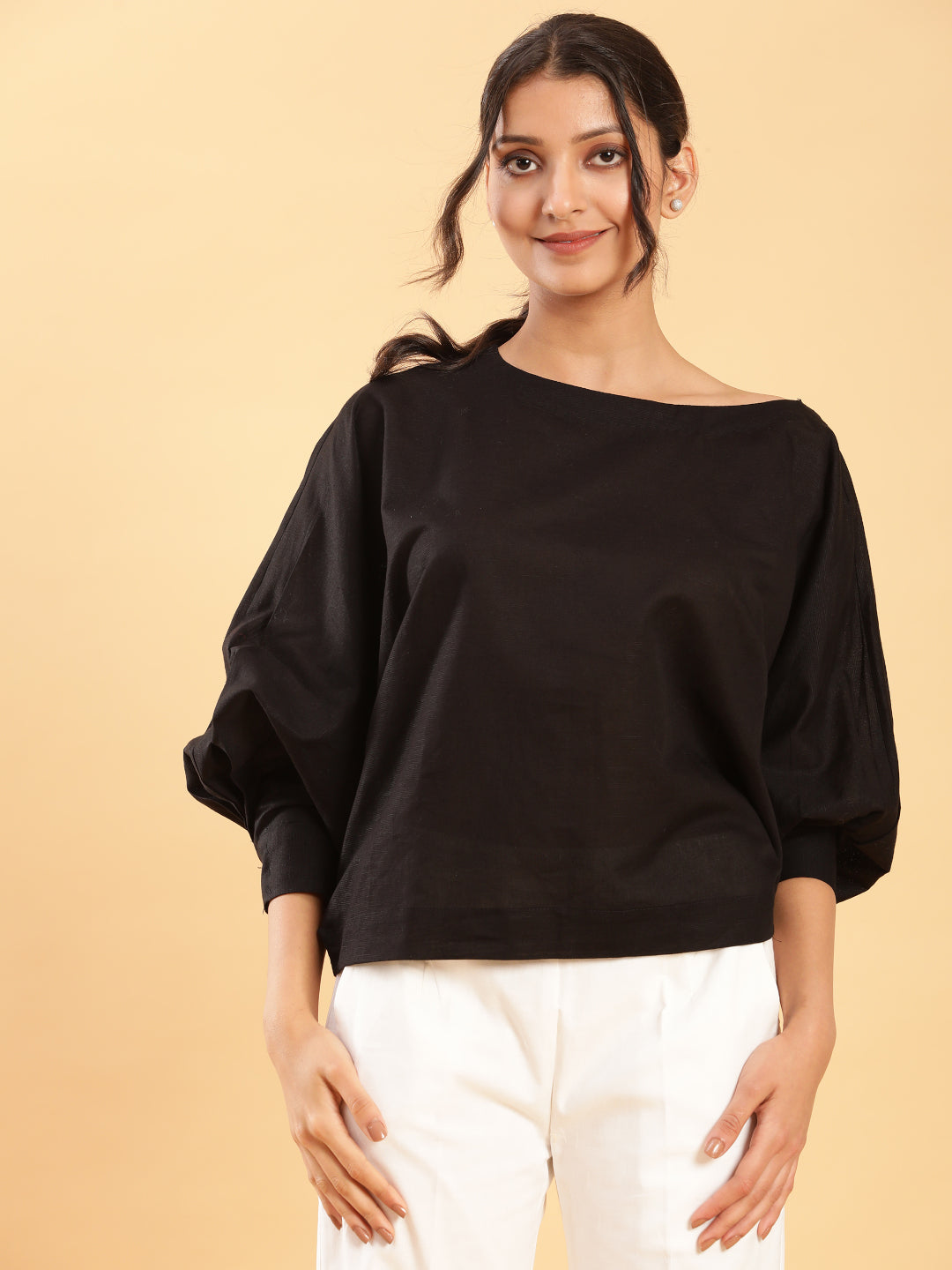 BohoJazz Can Never Go Wrong - Black Kimono Top with White Bell Bottom Co-ord Set - Swadesiicart