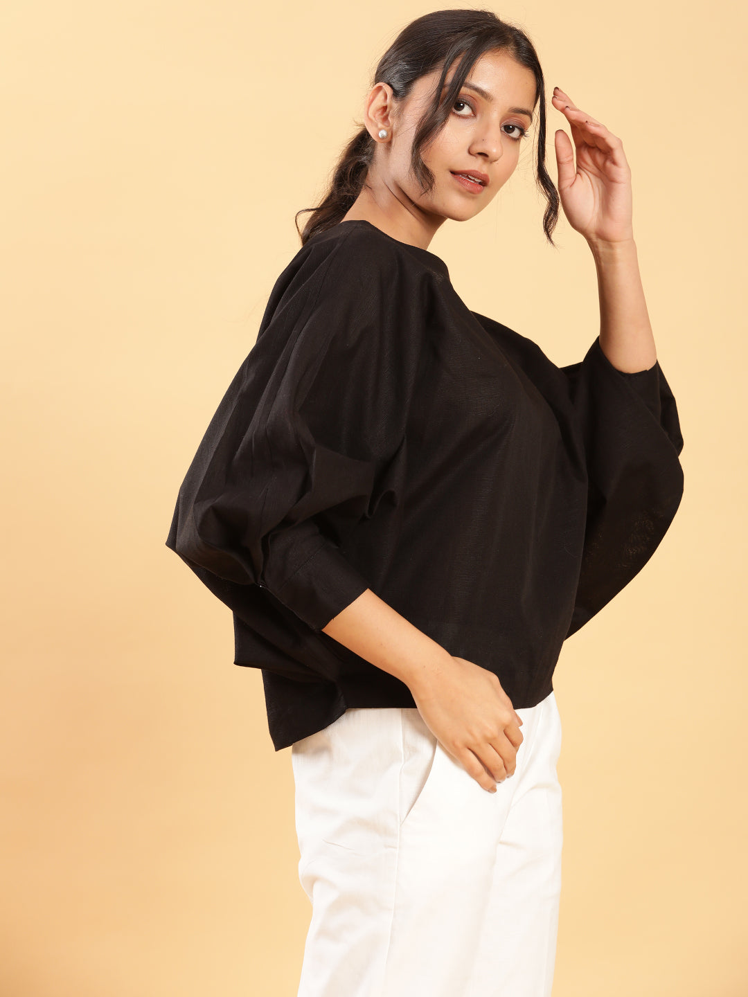 BohoJazz Can Never Go Wrong - Black Kimono Top with White Bell Bottom Co-ord Set - Swadesiicart