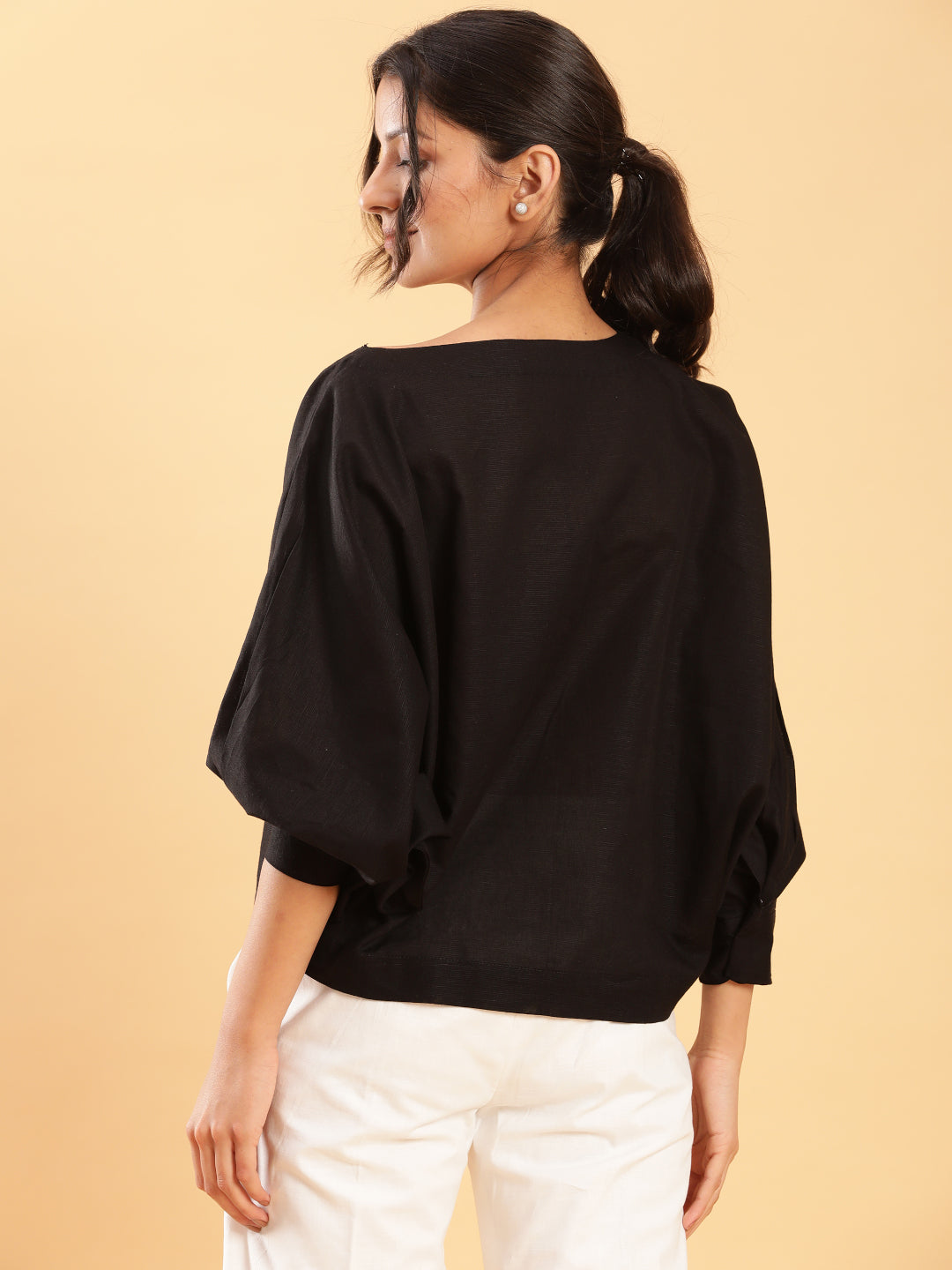 BohoJazz Can Never Go Wrong - Black Kimono Top with White Bell Bottom Co-ord Set - Swadesiicart