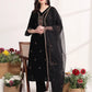 Yufta Black Straight Embroidery Kurta And Trouser With Dupatta Set