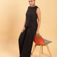BohoJazz Black self stripe Top with Flared Pants with Side Slits Co-ord Set - Swadesiicart