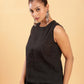 BohoJazz Black self stripe Top with Flared Pants with Side Slits Co-ord Set - Swadesiicart