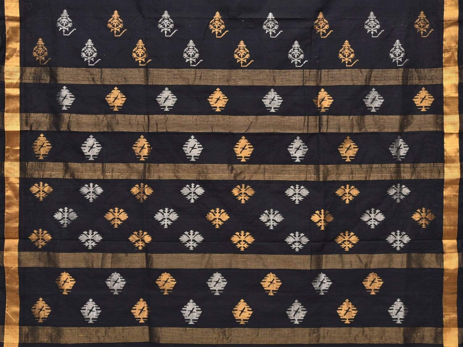Black Uppada Cotton Handloom Saree with Assorted Buta Pallu Design - Global Threads | Swadesiicart