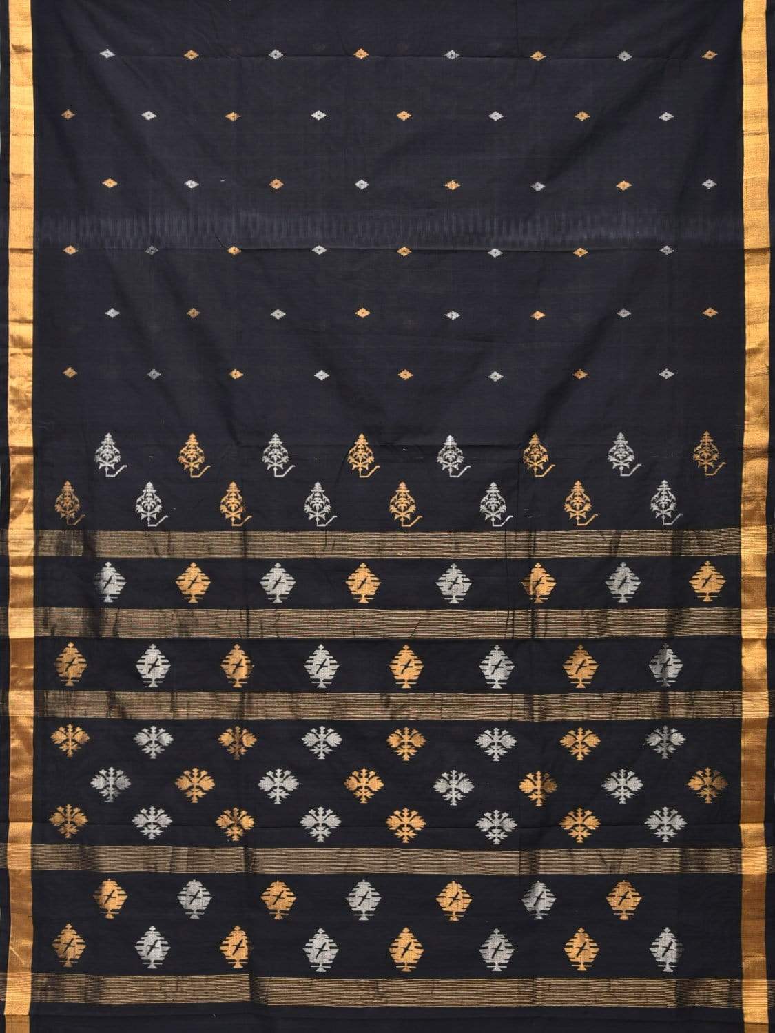 Black Uppada Cotton Handloom Saree with Assorted Buta Pallu Design - Global Threads | Swadesiicart