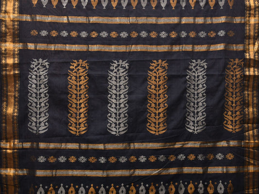 Black Uppada Cotton Handloom Saree with Karpur Pallu Design - Global Threads | Swadesiicart