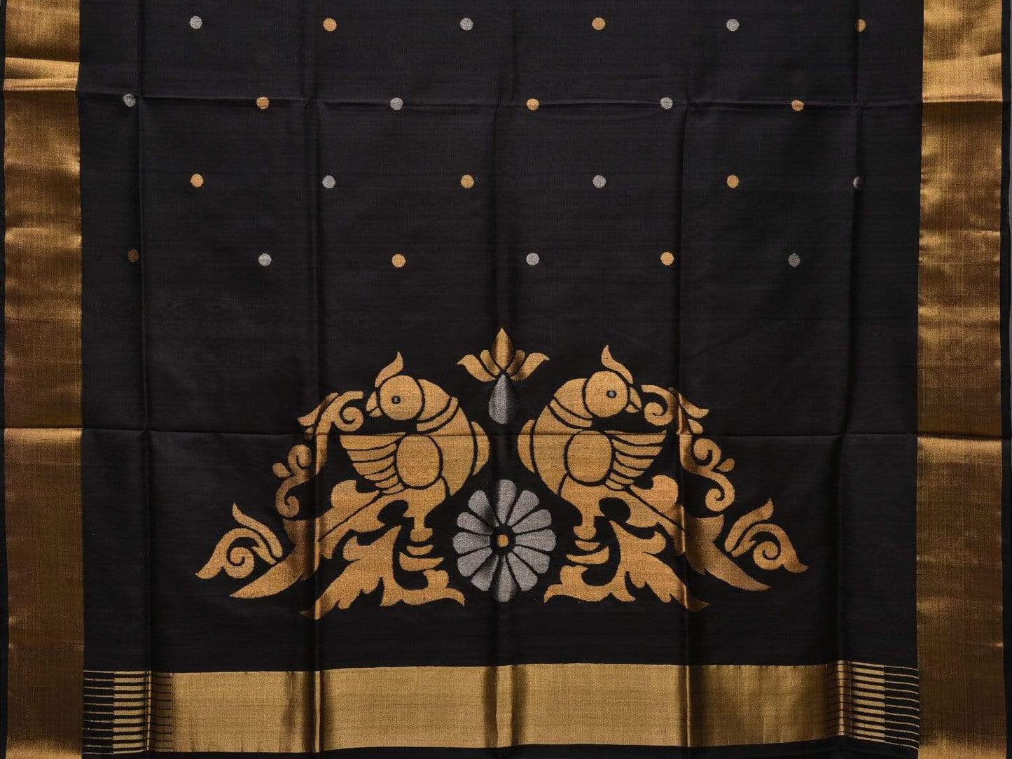 Black Uppada Silk Handloom Saree with Birds Pallu Design - Global Threads | Swadesiicart