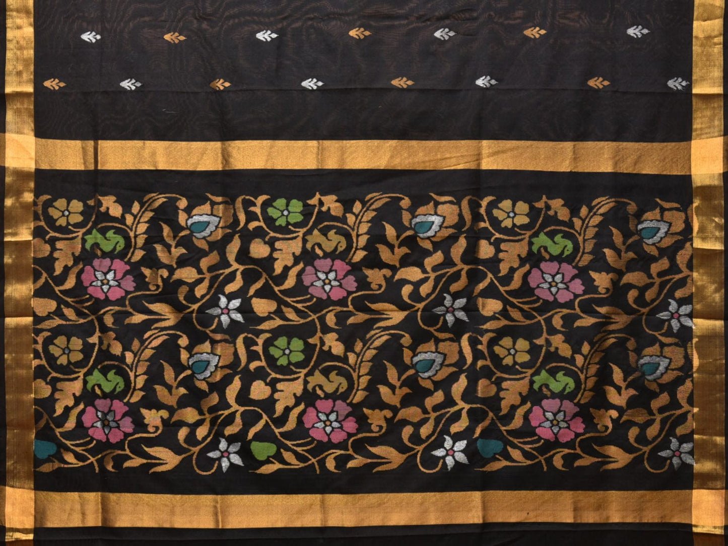 Black Uppada Silk Handloom Saree with Floral Pallu Design - Global Threads | Swadesiicart