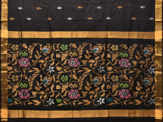 Black Uppada Silk Handloom Saree with Floral Pallu Design - Global Threads | Swadesiicart