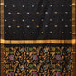 Black Uppada Silk Handloom Saree with Floral Pallu Design - Global Threads | Swadesiicart