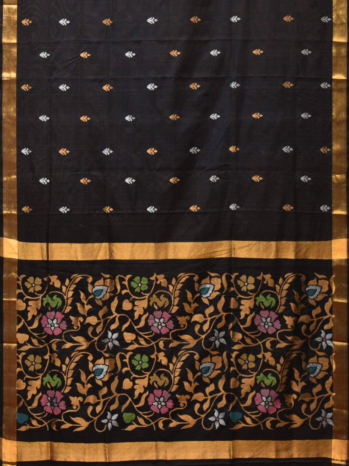 Black Uppada Silk Handloom Saree with Floral Pallu Design - Global Threads | Swadesiicart