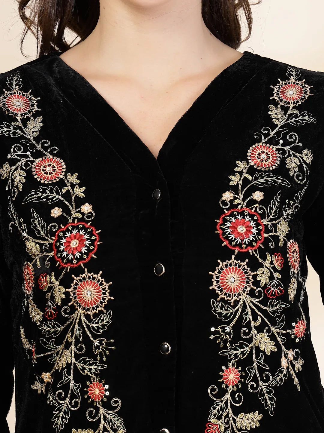Yufta Black Velvet Zari Work CoOrd Set - Swadesiicart