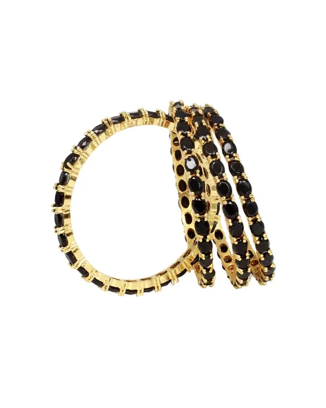 Gold-Polished Alloy American Diamond Combo Of Black & Silver Bangles - The Pari - Swadesiicart