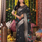 Anaita Black Linen Cotton Woven Saree With Blouse