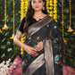 Anaita Black Linen Cotton Woven Saree With Blouse