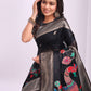 Anaita Black Linen Cotton Woven Saree With Blouse