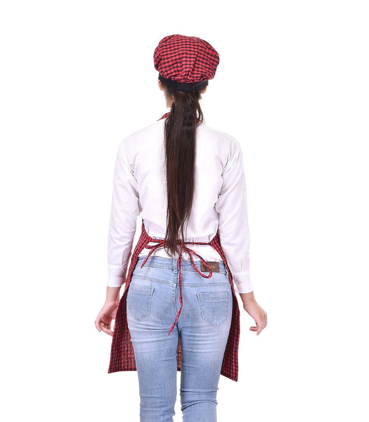 Red And Black Apron With Cap - Swadesiicart