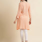 Peach Poly Cotton Yoke Embroidered A-line Top - Tarini - Swadesiicart