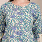 Yufta Blue And Beige Pure Cotton Floral Print Tiered Kurta Dupatta Set