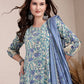 Yufta Blue And Beige Pure Cotton Floral Print Tiered Kurta Dupatta Set