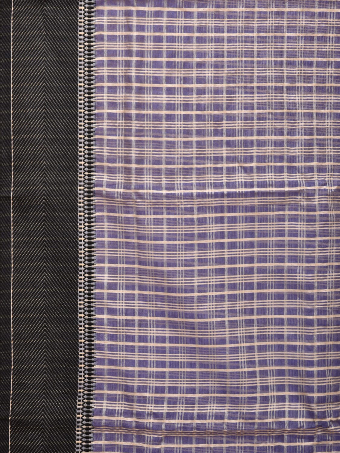 Blue and Black Bamboo Cotton Saree with Checks Design No Blouse - Global Threads | Swadesiicart