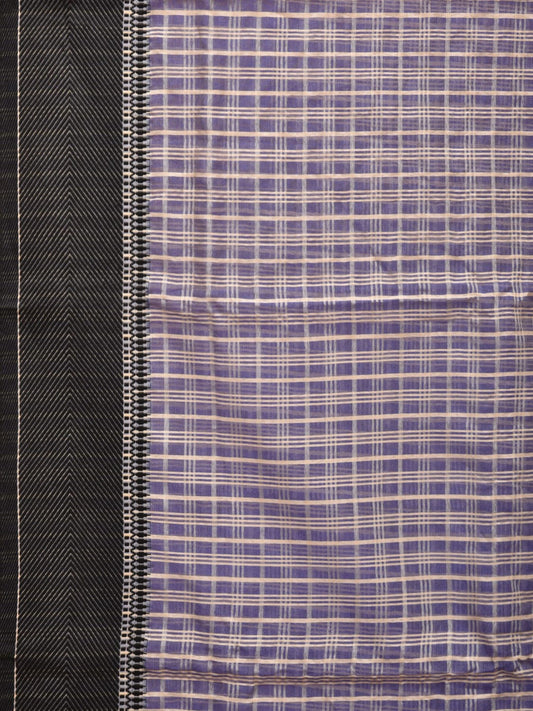Blue and Black Bamboo Cotton Saree with Checks Design No Blouse - Global Threads | Swadesiicart