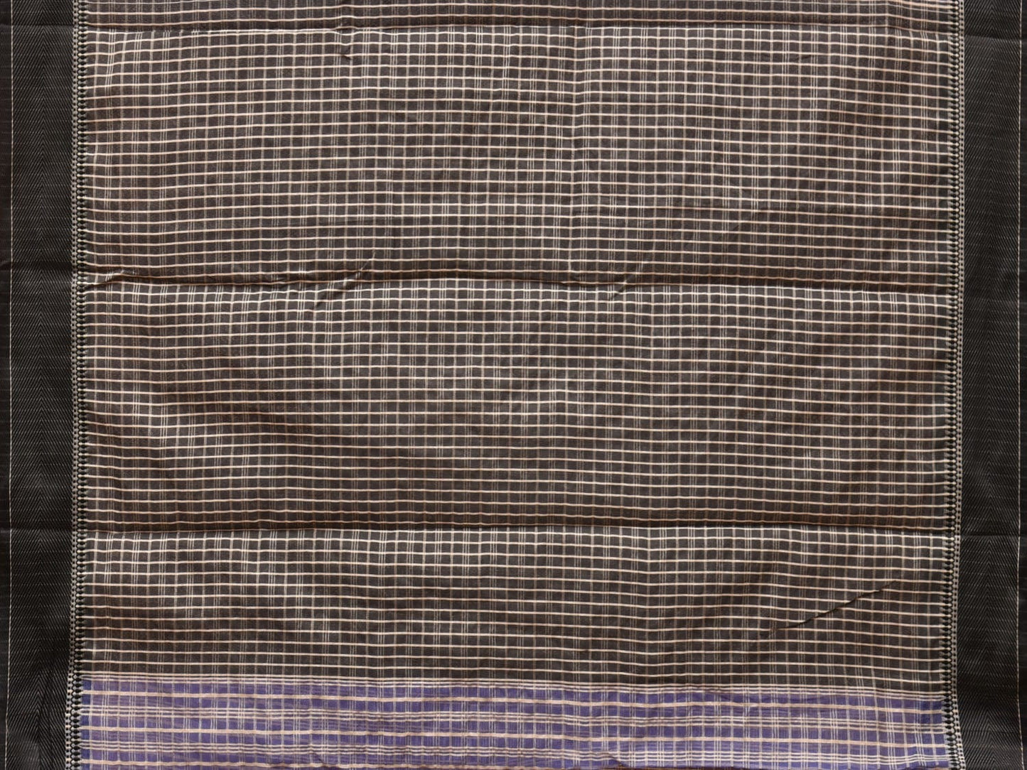 Blue and Black Bamboo Cotton Saree with Checks Design No Blouse - Global Threads | Swadesiicart
