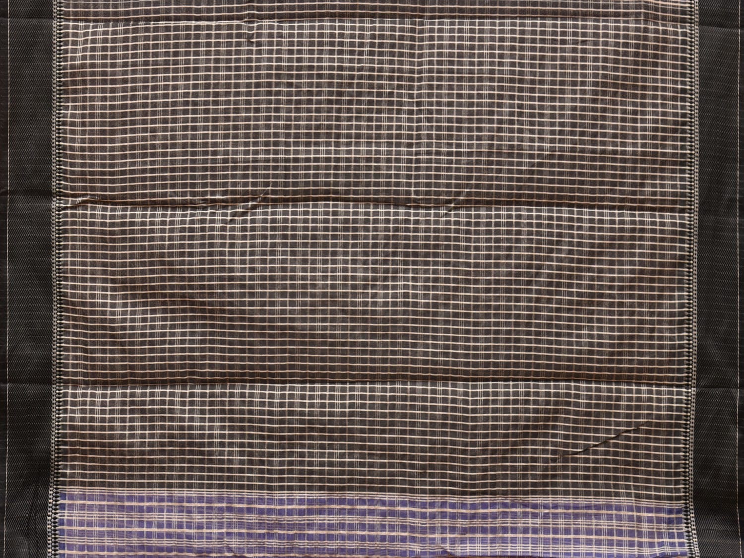 Blue and Black Bamboo Cotton Saree with Checks Design No Blouse - Global Threads | Swadesiicart
