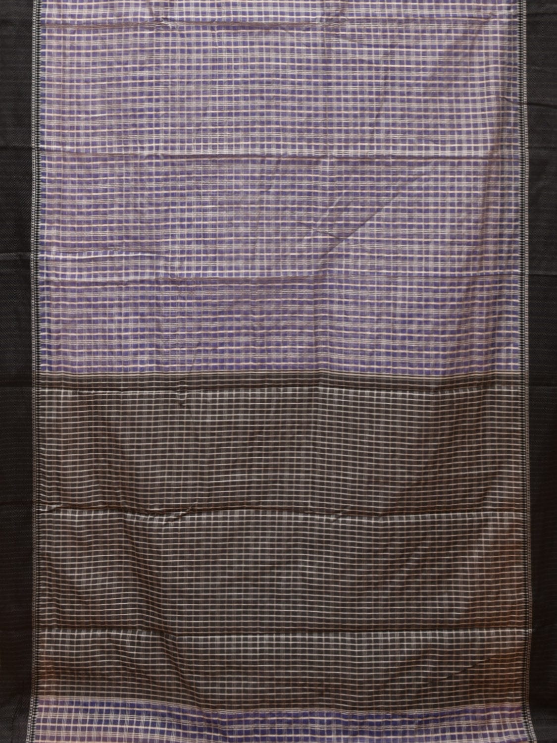Blue and Black Bamboo Cotton Swadesiicart with Checks Design No Blouse - Global Threads