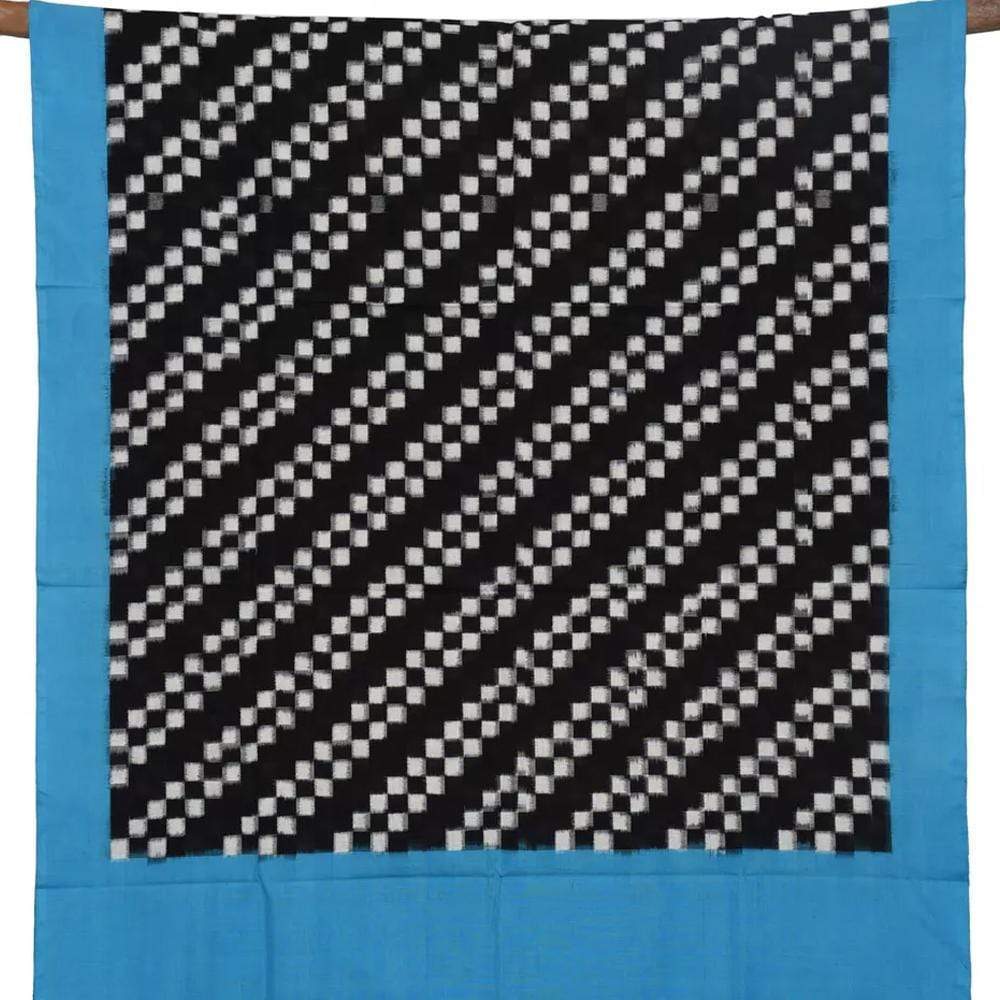Blue and Black Pochampally Ikat Cotton Handloom Dupatta with Diagonal Design - Global Threads | Swadesiicart